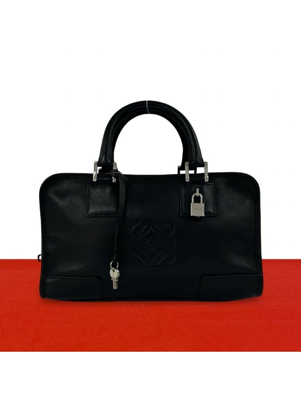 Loewe Amazona 28 Anagram Logo Leather Mini Boston Bag Tote Black